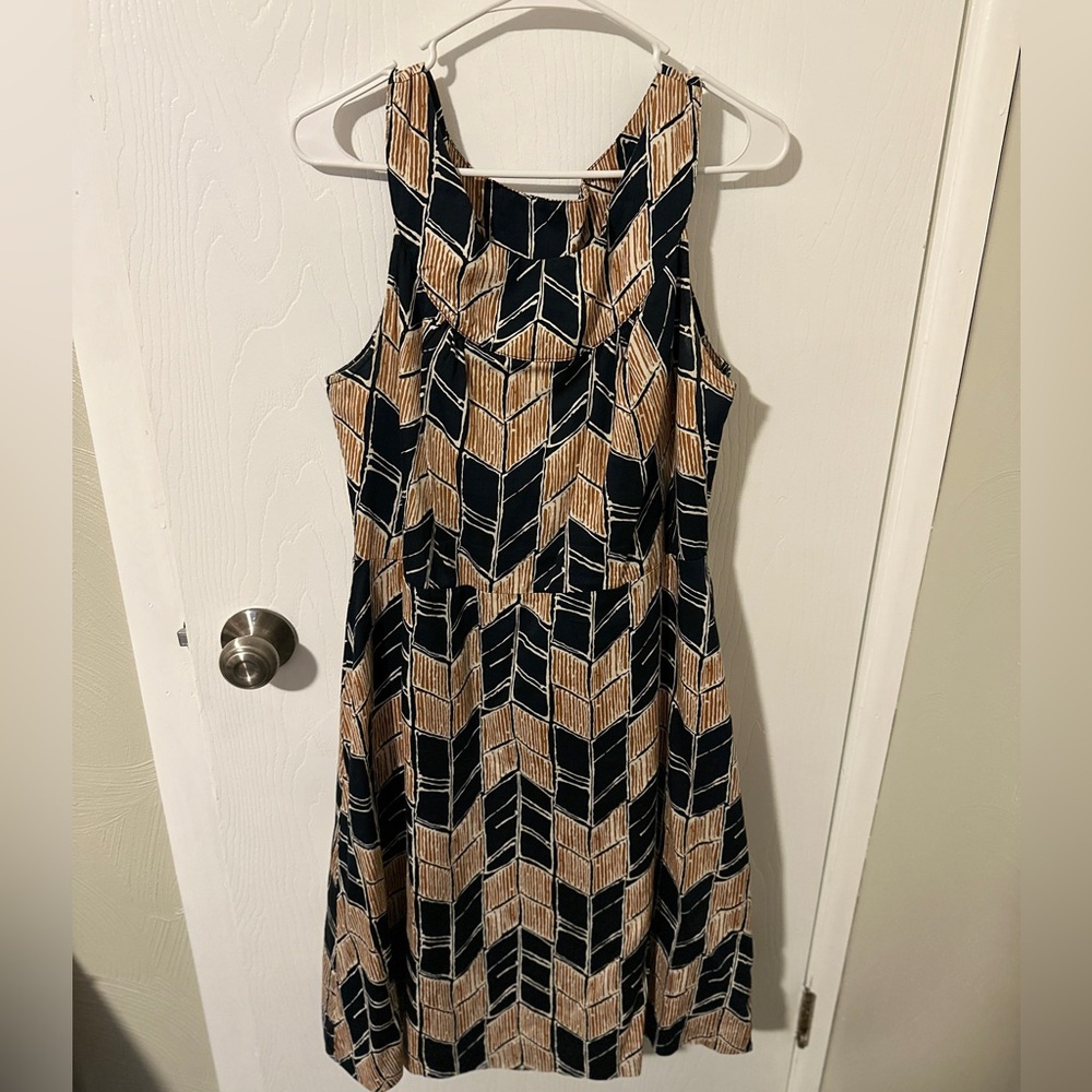 A-Line Navy and Tan Dress (14)